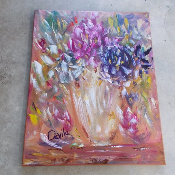 Original "Paris Extravaganza Floral" oil painting by Texas Artist Davila 16x20 - Picture 2 of 7